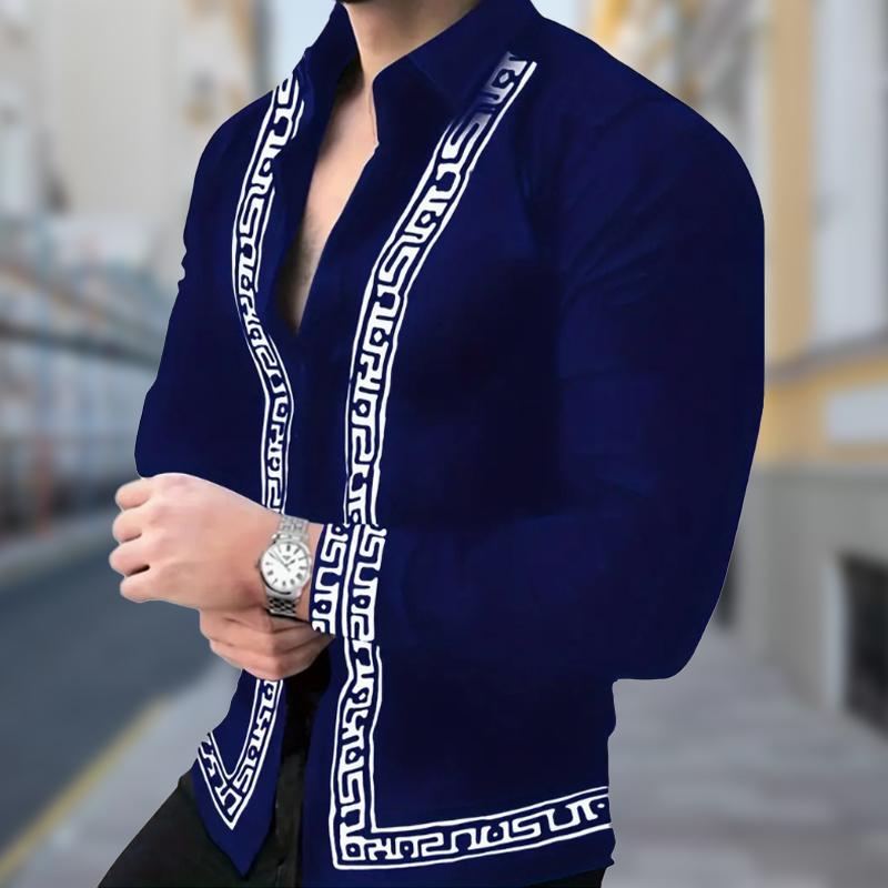 Herren Huizi Muster bedruckte Langarmhemden Casual Cardigan Neue Knopfleiste Urlaubsmode Hemden M blau von Joom DACH