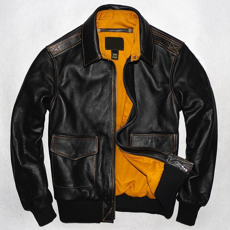 Herren-Jacke aus echtem Leder, Militär-Pilotenjacken, Air Force Flight A2-Jacke, Schwarz, Braun, Mantel aus 100 % Kalbsleder, Kleidung aus Rindsleder XXL schwarz von Joom DACH