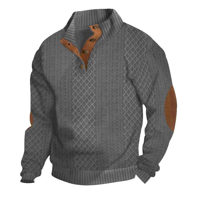 Herren Jacquard Strickpullover für Herbst und Winter, Übergröße 5XL Outdoor Casual Stehkragen Langarm Pullover 2XL grau von Joom DACH