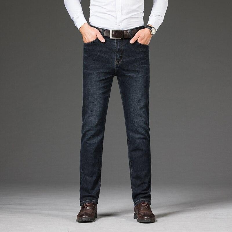 Herren Jeans Business Regular Straight Jeans in voller Länge Lässige Jeanshose Elastizität Stretchstoff Hose LY2013 42 schwarz/blau von Joom DACH