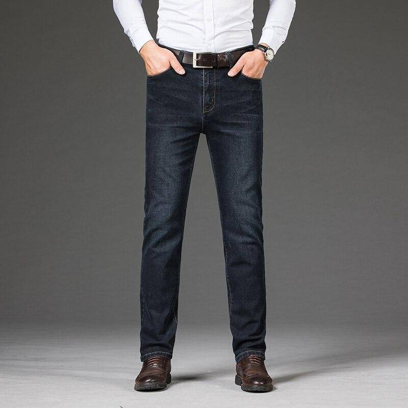 Herren Jeans Business Regular Straight Jeans in voller Länge Lässige Jeanshose Elastizität Stretchstoff Hose LY2013 42 schwarz/blau von Joom DACH