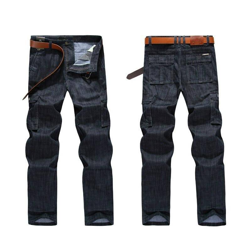 Herren Jeans Casual Military Multi-Pocket Jeans Herren Mode Jeans Large 38 schwarz von Joom DACH