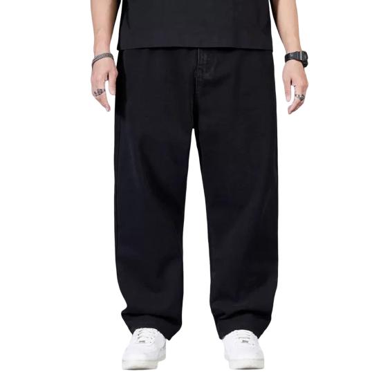 Herren Jeans Hohe Taille Einfarbig Gespleißte Denimhose mit Taschen Gerade Weite Bein Lange Hose Alltagskleidung 31 schwarz von Joom DACH