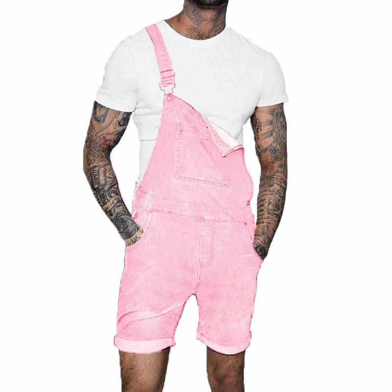 Herren Jeans-Overall mit mehreren Taschen, Overall, Streetwear-Overall, Hosenträgerhose M rosa von Joom DACH