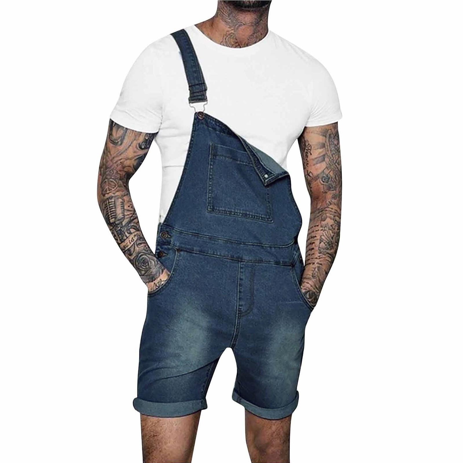 Herren Jeans-Overall mit mehreren Taschen, Overall, Streetwear-Overall, Hosenträgerhose XXL hellblaue von Joom DACH