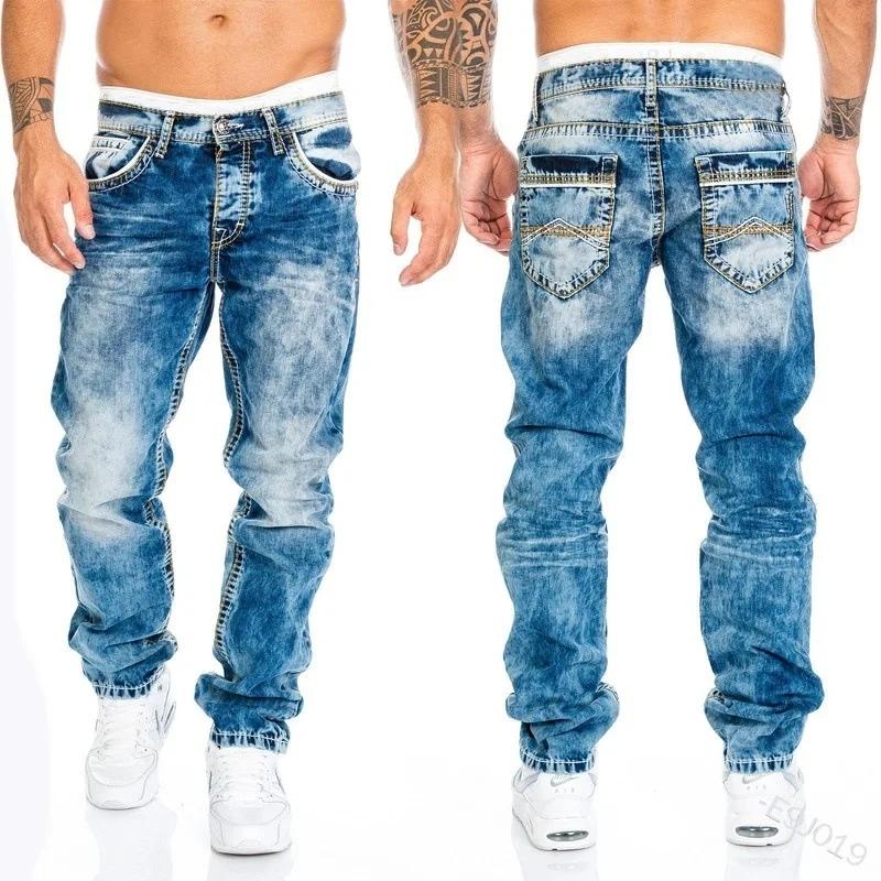 Herren Jeans Uni Taschen Stretch Denim Gerade Hose Freizeithose Tägliche Streetwear Herrenbekleidung XL von Joom DACH