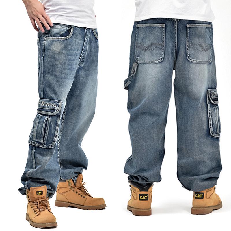 Herren-Jeans mit Seitentaschen, Hip-Hop-Designer-Marke, Skateboard-Hose, lockerer Stil, Übergröße 30–46 44 von Joom DACH