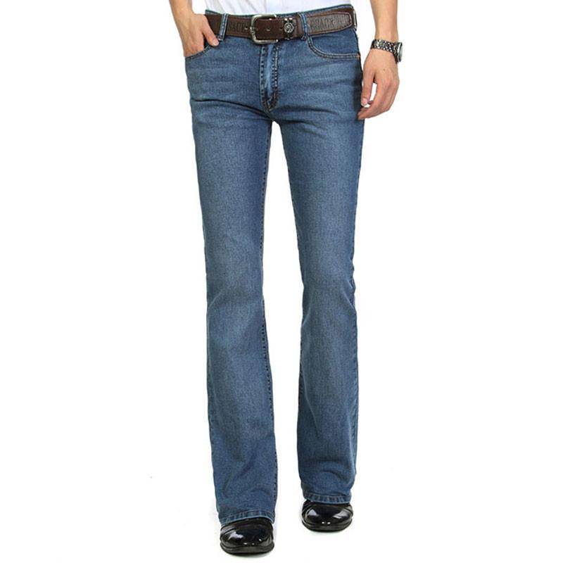 Herren-Jeans mit mittlerer Taille, Stretch, Schlaghose, Herren-Schlaghose, klassische Designer-Schlagjeans 31 hellblaue von Joom DACH