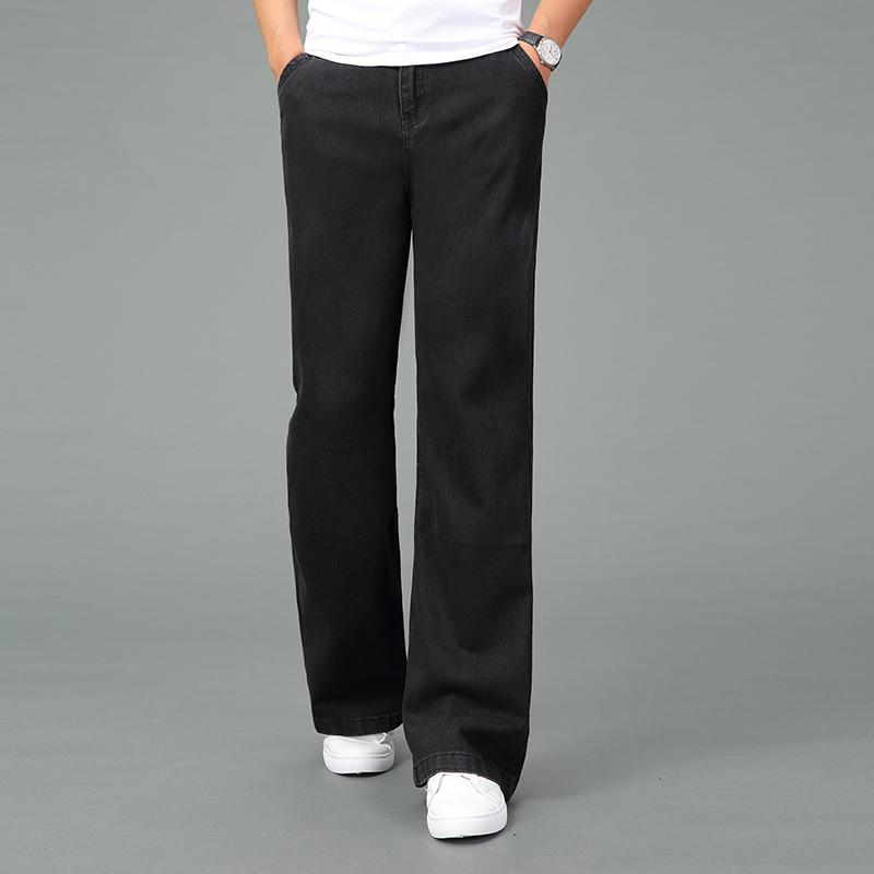 Herren-Jeans mit mittlerer Taille, ausgestellt, Boot-Cut-Bein, ausgestellt, lockere Passform, hohe Taille, männliche Designer-Klassiker-Denim-Jeans 31 schwarz von Joom DACH