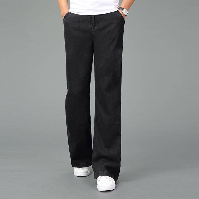 Herren-Jeans mit mittlerer Taille, ausgestellt, Boot-Cut-Bein, ausgestellt, lockere Passform, hohe Taille, männliche Designer-Klassiker-Denim-Jeans 31 schwarz von Joom DACH