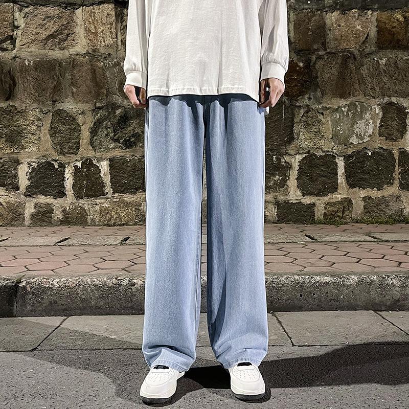 Herren Jeans mit weitem Bein 2024 Y2K Baggy Oversized Denim Hip Hop Streetwear Koreanische Hose Vintage Joggers Trainingshose Kordelzug Jeans für Männer Jogginghose L hellblaue von Joom DACH
