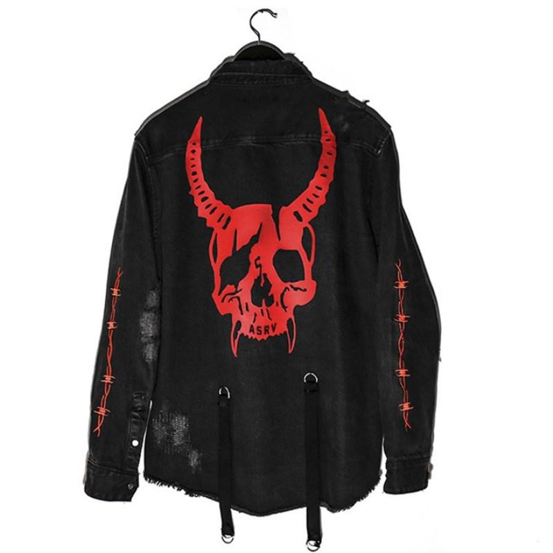 Herren-Jeansjacke im koreanischen Stil mit trendigem Totenkopf-Motiv – lockere Passform für Frühling/Herbst L von Joom DACH