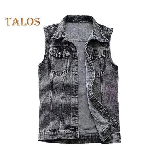 Herren Jeansweste Revers Ärmellose Klappentaschen Weste Mantel Zerrissene Löcher Einreihig High Street Style Jeansweste XXXL B von Joom DACH