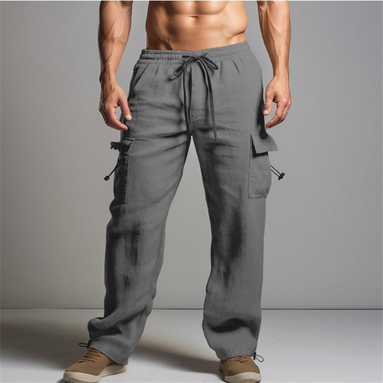 Herren Jogginghose Baumwollhose Sommer Strandhose Kordelzug Elastische Taille Mehrere Taschen Einfarbig Atmungsaktiv Lässige Arbeitshose M dunkelgraue von Joom DACH