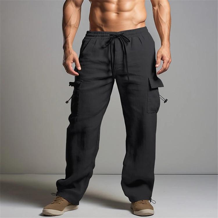 Herren Jogginghose Baumwollhose Sommer Strandhose Kordelzug Elastische Taille Mehrere Taschen Einfarbig Atmungsaktiv Lässige Arbeitshose XXL schwarz von Joom DACH