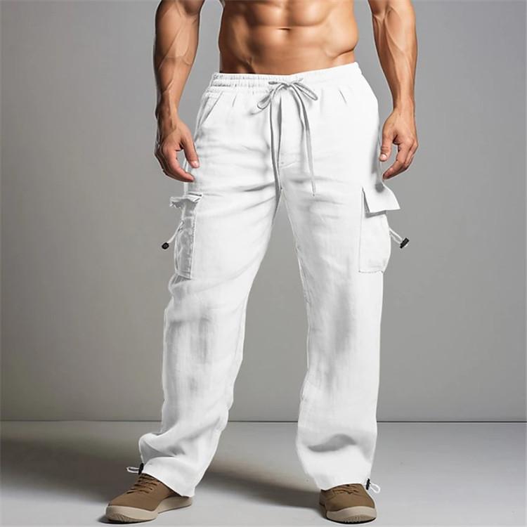 Herren Jogginghose Baumwollhose Sommer Strandhose Kordelzug Elastische Taille Mehrere Taschen Einfarbig Atmungsaktiv Lässige Arbeitshose XXXL weiß von Joom DACH