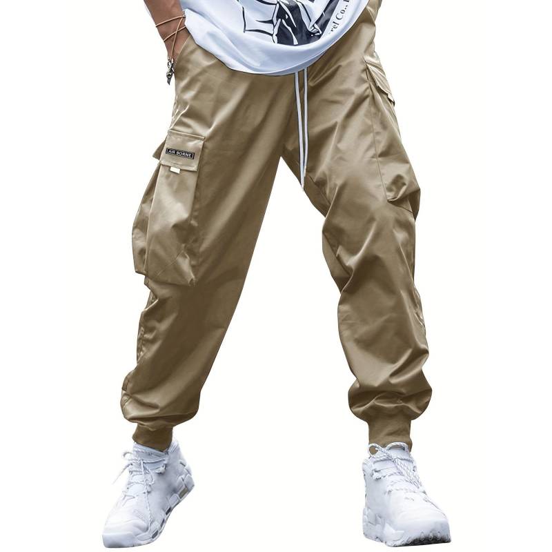 Herren-Jogginghose für Frühling und Herbst, lässige Outdoor-Cargohose mit lockerer Passform und mehreren Taschen und Kordelzug XXL khaki von Joom DACH