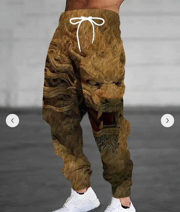 Herren Jogginghose mit Aufdruck, Weißes und Graues Chinesisches Drachen-Design, Streetwear Freizeit-Sweathose 2XL von Joom DACH