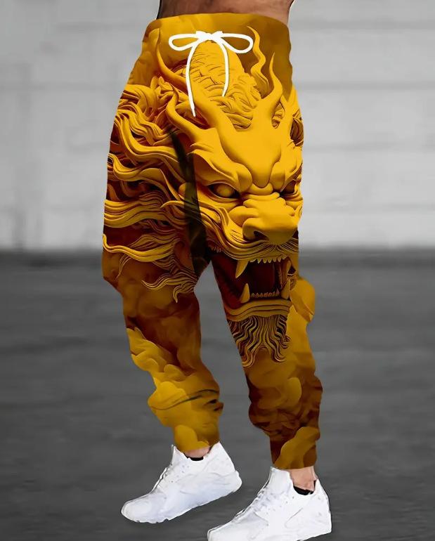 Herren Jogginghose mit Aufdruck, Weißes und Graues Chinesisches Drachen-Design, Streetwear Freizeit-Sweathose 5XL von Joom DACH