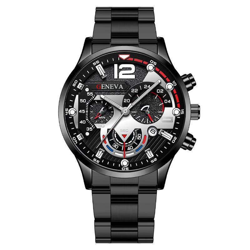Herren Kalender Business Quarzuhren Mode Luxus Top Mann Armbanduhren Leuchtzeiger Beste Geschenke Uhr schwarz/silber von Joom DACH