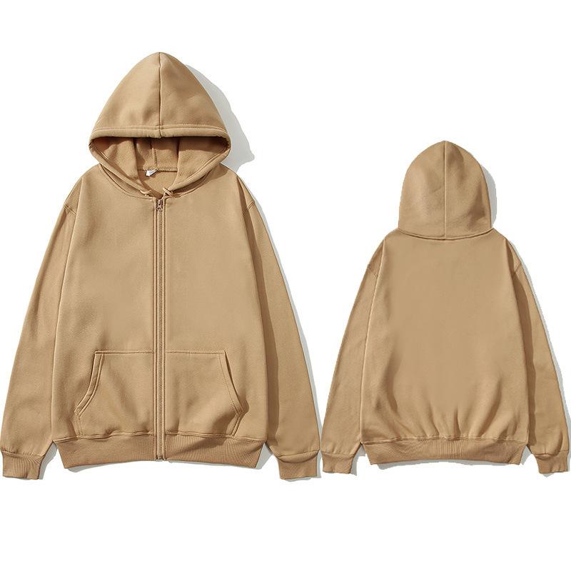 Herren-Kapuzenpullover, Fleece, langärmelig, Strickjacke, Kapuzenpullover, mit Reißverschluss, für Herren, sportliche Sweatshirt-Jacke mit Tasche, einfarbiger Sportmantel L kamelfarben von Joom DACH