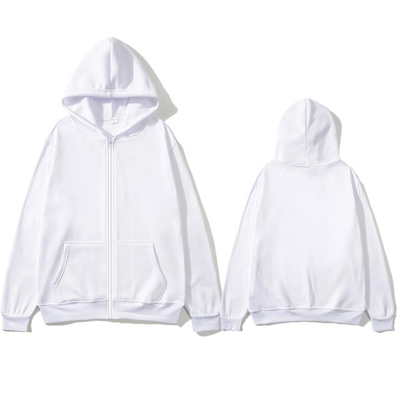 Herren-Kapuzenpullover, Fleece, langärmelig, Strickjacke, Kapuzenpullover, mit Reißverschluss, für Herren, sportliche Sweatshirt-Jacke mit Tasche, einfarbiger Sportmantel XXL weiß von Joom DACH