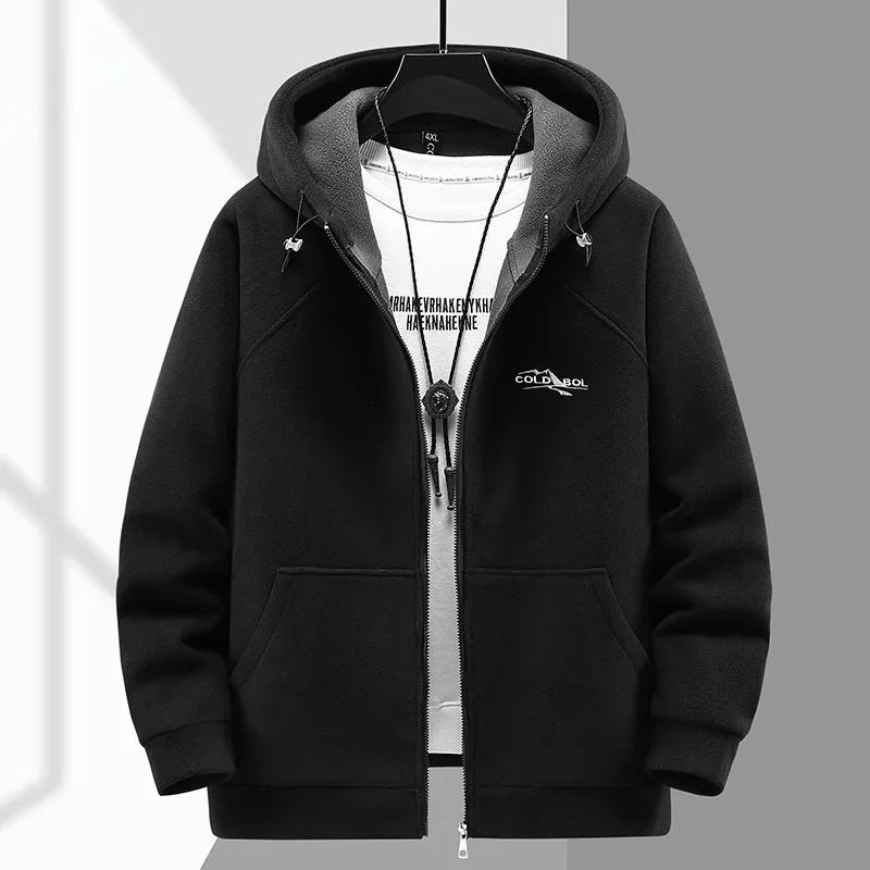 Herren Kapuzenshirt Langarm Verdicktes Polarfleece Zip-up Hoodies Warme Herbst Winterjacke Männlich Große Größe Plus 10XL schwarz von Joom DACH