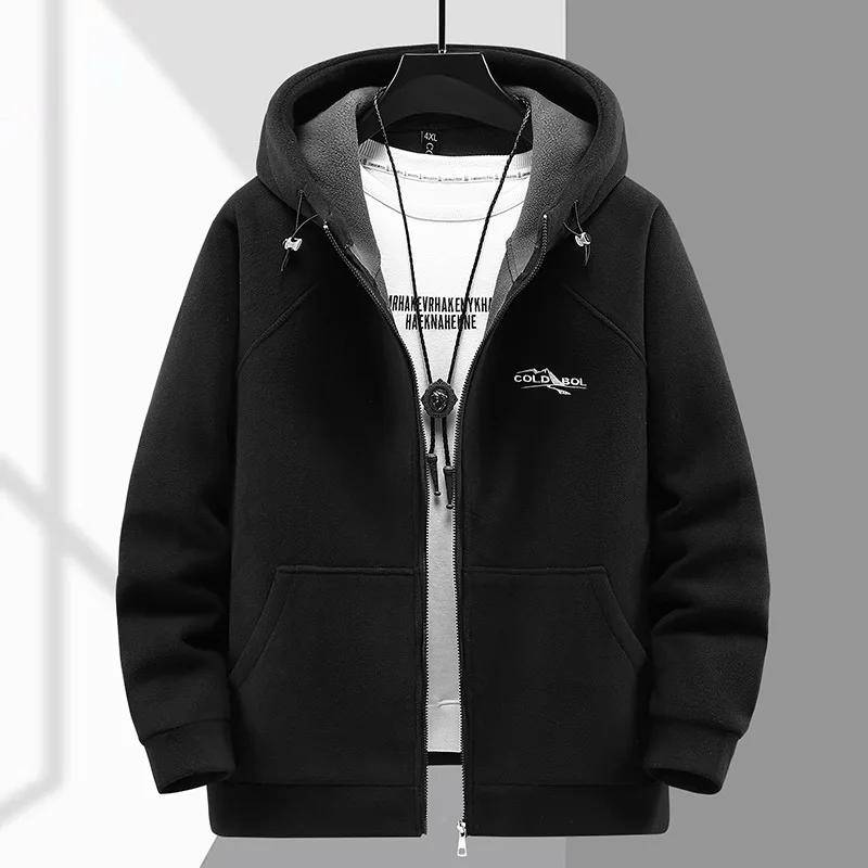 Herren Kapuzenshirt Langarm Verdicktes Polarfleece Zip-up Hoodies Warme Herbst Winterjacke Männlich Große Größe Plus 10XL schwarz von Joom DACH