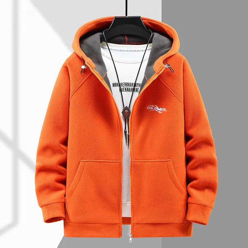 Herren Kapuzenshirt Langarm Verdicktes Polarfleece Zip-up Hoodies Warme Herbst Winterjacke Männlich Große Größe Plus 12XL orange von Joom DACH