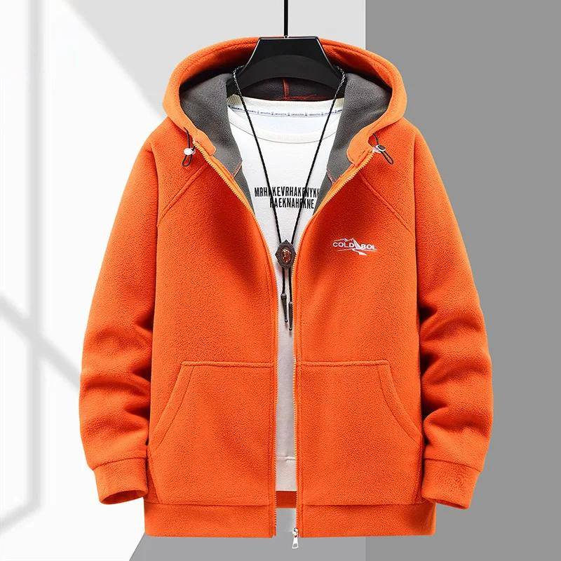 Herren Kapuzenshirt Langarm Verdicktes Polarfleece Zip-up Hoodies Warme Herbst Winterjacke Männlich Große Größe Plus 12XL orange von Joom DACH