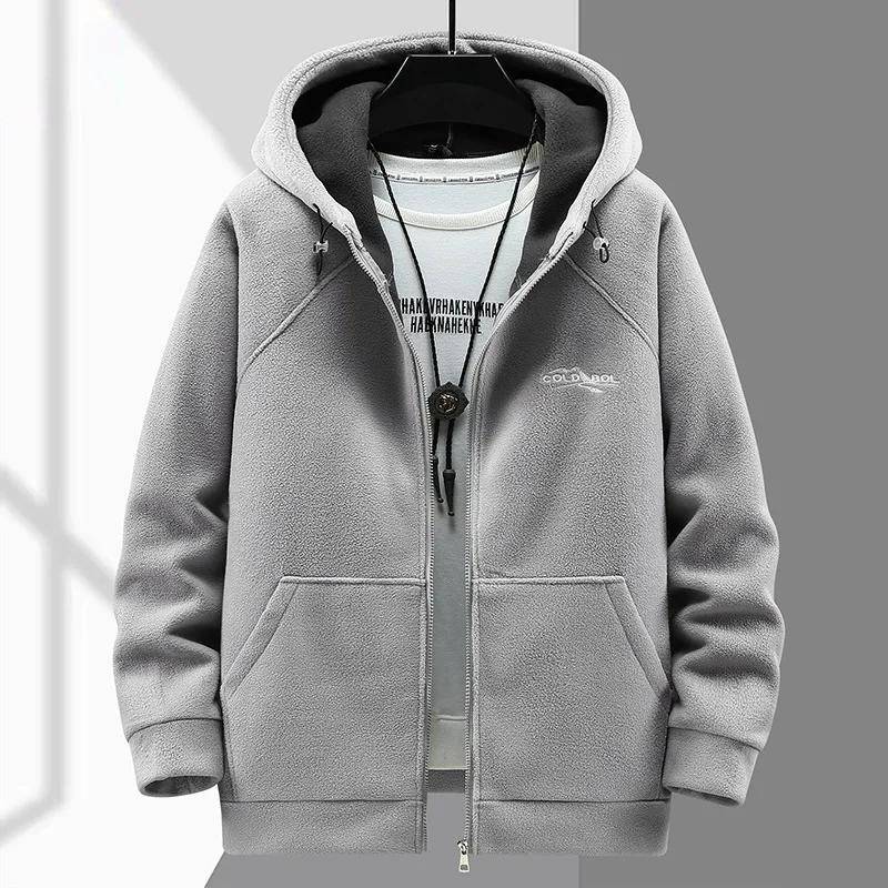 Herren Kapuzenshirt Langarm Verdicktes Polarfleece Zip-up Hoodies Warme Herbst Winterjacke Männlich Große Größe Plus 12XL graue von Joom DACH