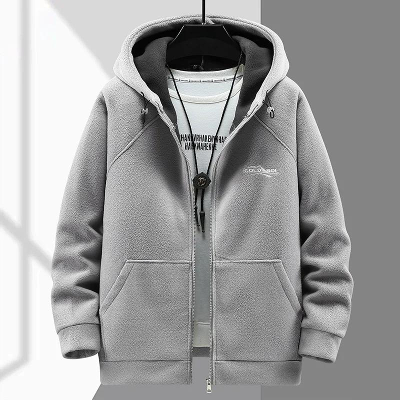 Herren Kapuzenshirt Langarm Verdicktes Polarfleece Zip-up Hoodies Warme Herbst Winterjacke Männlich Große Größe Plus 9XL graue von Joom DACH