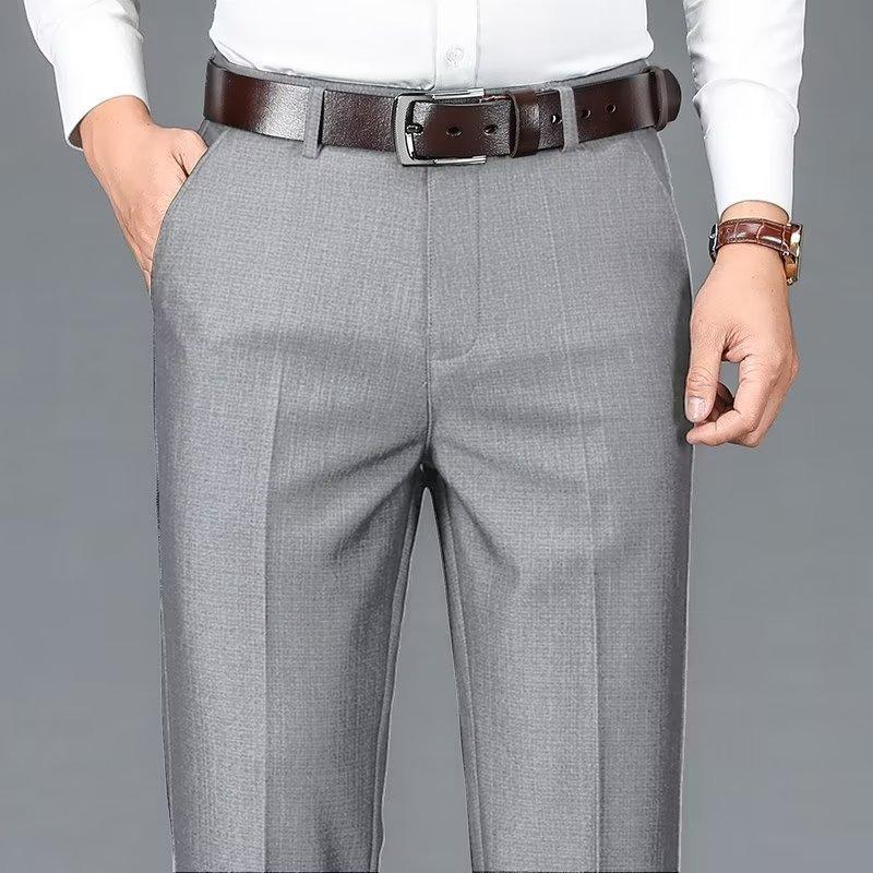 Herren Klassische Gerade Bein Businesshose Einfarbig Formell Anlass Bürohose Weite Hose 40 grau von Joom DACH