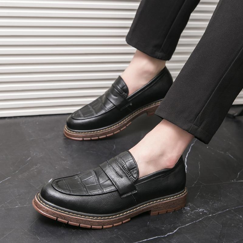 Herren Klassische Retro Casual Business Schuhe Krokodilnarbenleder Schnalle Herrenmode Hochzeitsparty Slipper Herren Slipper 8 schwarz von Joom DACH
