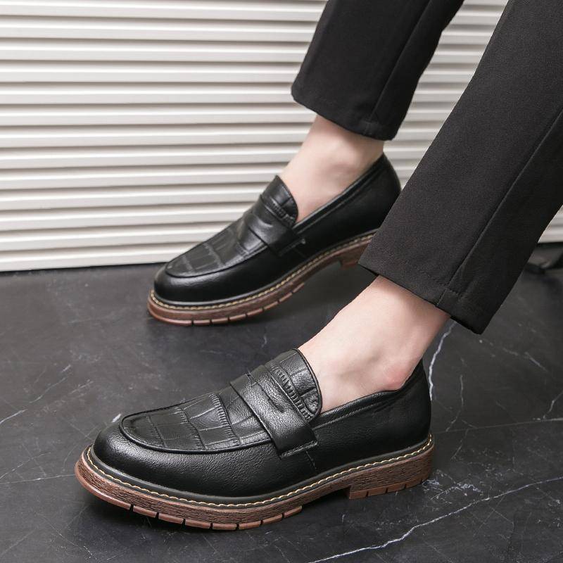 Herren Klassische Retro Casual Business Schuhe Krokodilnarbenleder Schnalle Herrenmode Hochzeitsparty Slipper Herren Slipper 8 schwarz von Joom DACH