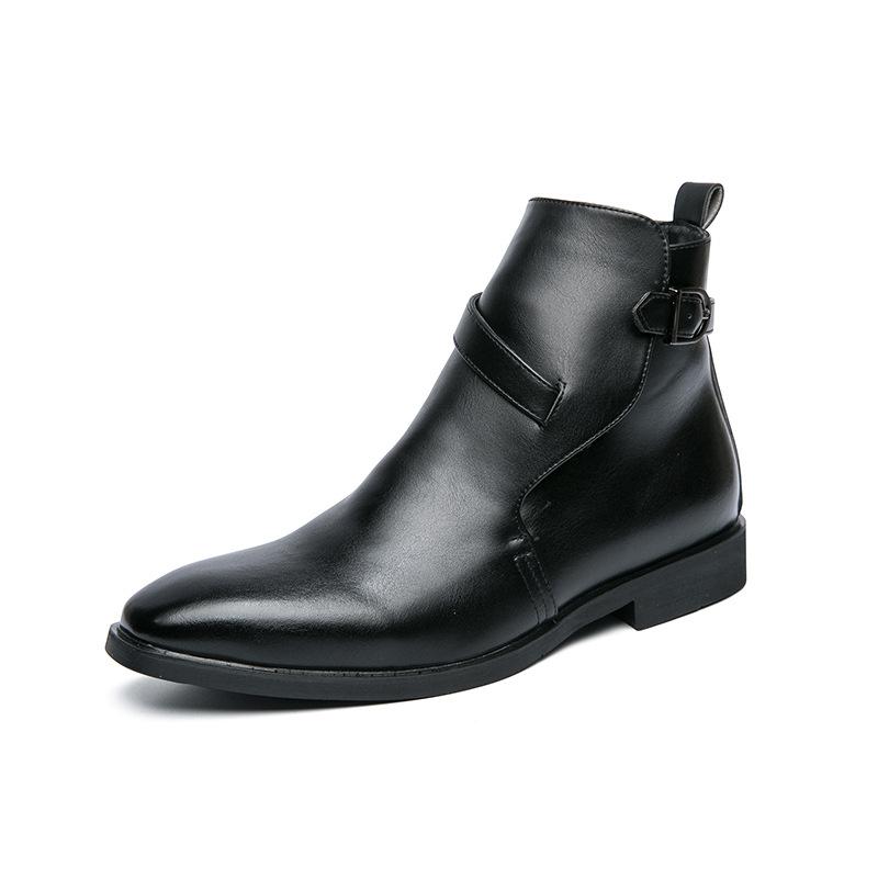 Herren Klassische Stiefeletten PU Casual Business Vielseitige Schuhe Hochwertige Chelsea Boots Große Größe 38-48 Herrenstiefel 39 schwarz von Joom DACH