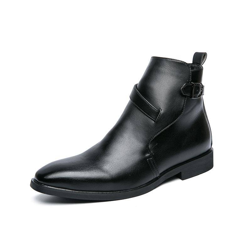 Herren Klassische Stiefeletten PU Casual Business Vielseitige Schuhe Hochwertige Chelsea Boots Große Größe 38-48 Herrenstiefel 39 schwarz von Joom DACH