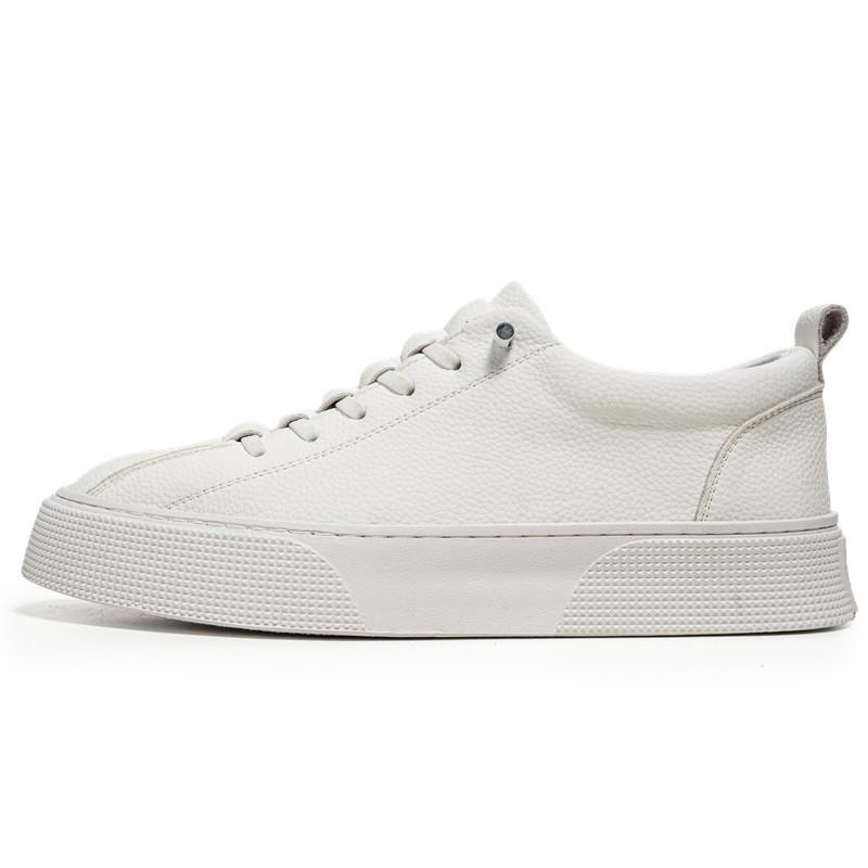 Herren Klassische Weiße Leder-Sneakers Lässige Weiche Lederschuhe Schnürschuhe Herrenmode Outdoor-Laufschuhe Männliche Trainer 39 von Joom DACH