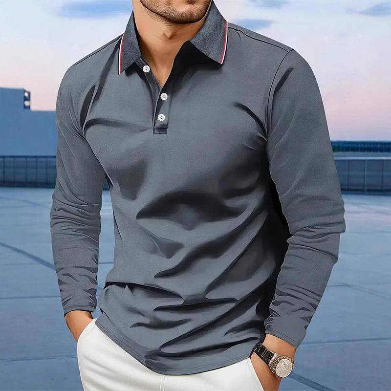 Herren Kleidung Langarm Lässig Revers Poloshirt Elastisch und Geeignet für Sport und Freizeit Golf Poloshirt L grau von Joom DACH