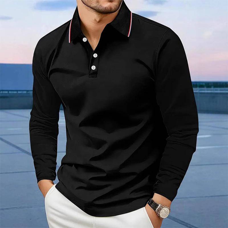 Herren Kleidung Langarm Lässig Revers Poloshirt Elastisch und Geeignet für Sport und Freizeit Golf Poloshirt M schwarz von Joom DACH