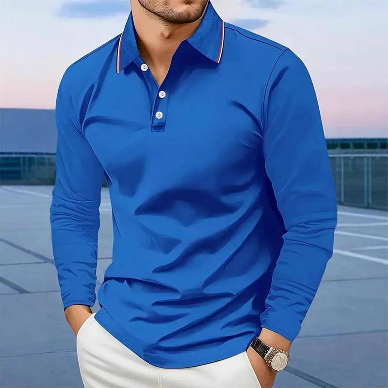 Herren Kleidung Langarm Lässig Revers Poloshirt Elastisch und Geeignet für Sport und Freizeit Golf Poloshirt S blau von Joom DACH