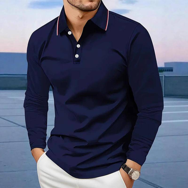 Herren Kleidung Langarm Lässig Revers Poloshirt Elastisch und Geeignet für Sport und Freizeit Golf Poloshirt S navy blau von Joom DACH