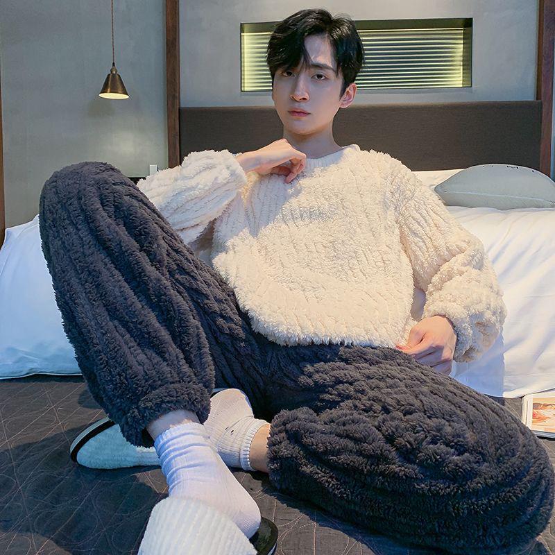 Herren Korallfleece Pyjama - Dick, Warm Winterflanell für Teenager und Gymnasiasten 3XL (160-180 jin) von Joom DACH