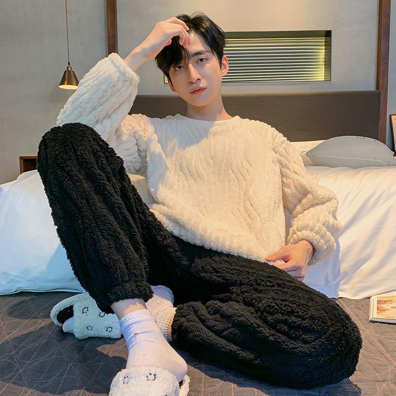 Herren Korallfleece Pyjama - Dick, Warm Winterflanell für Teenager und Gymnasiasten 3XL (160-180 jin) von Joom DACH