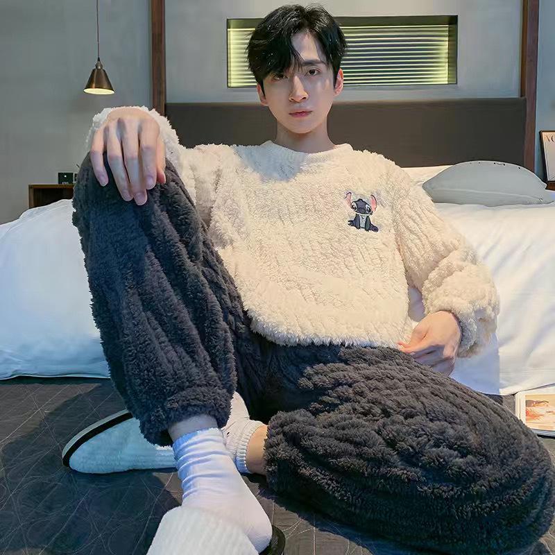 Herren Korallfleece Pyjama - Dick, Warm Winterflanell für Teenager und Gymnasiasten 3XL (160-180 jin) von Joom DACH