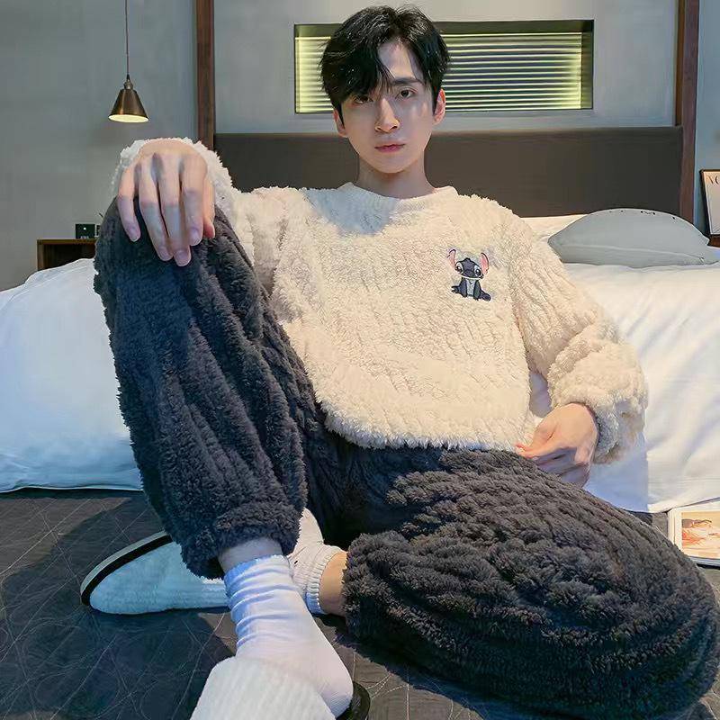 Herren Korallfleece Pyjama - Dick, Warm Winterflanell für Teenager und Gymnasiasten 3XL (160-180 jin) von Joom DACH