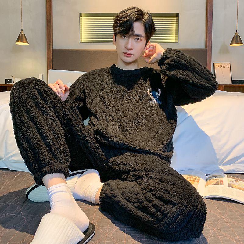 Herren Korallfleece Pyjama - Dick, Warm Winterflanell für Teenager und Gymnasiasten L (95-120 jin) von Joom DACH