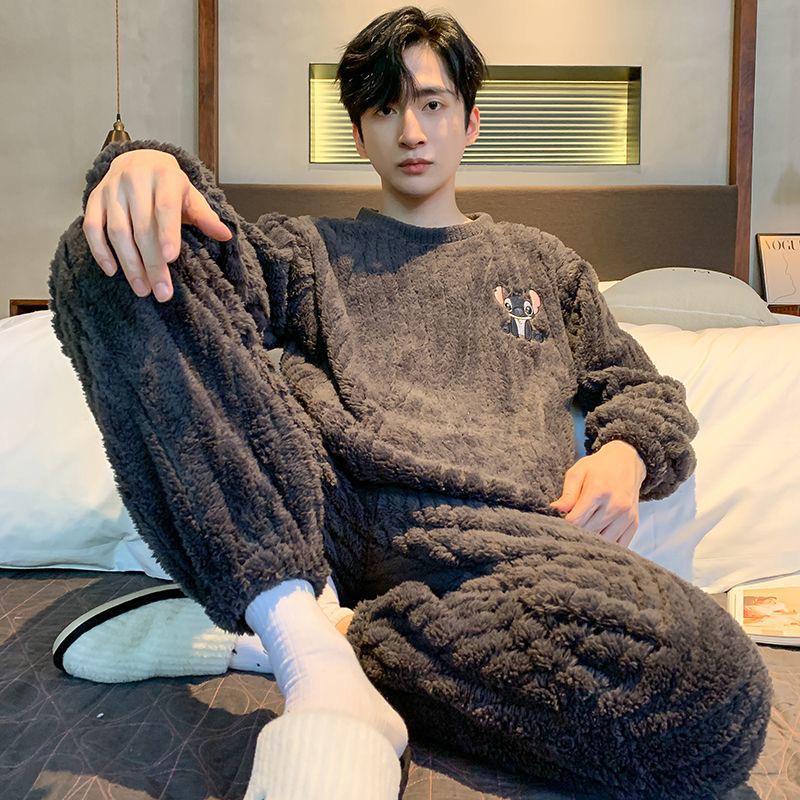 Herren Korallfleece Pyjama - Dick, Warm Winterflanell für Teenager und Gymnasiasten L (95-120 jin) von Joom DACH