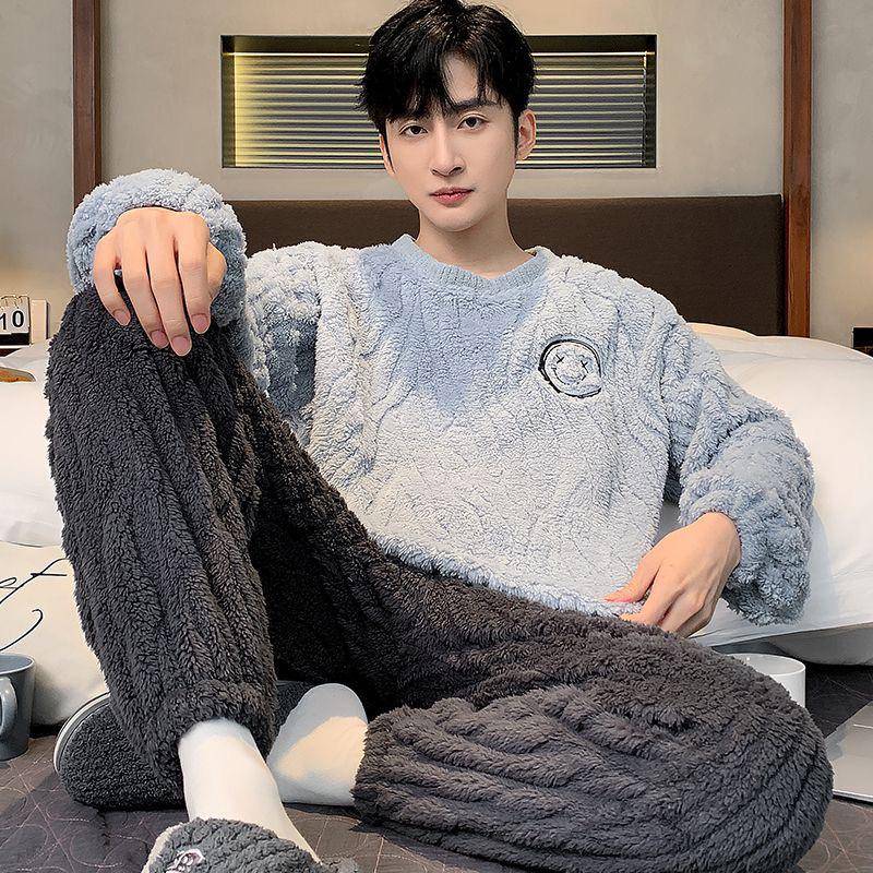 Herren Korallfleece Pyjama - Dick, Warm Winterflanell für Teenager und Gymnasiasten L (95-120 jin) von Joom DACH