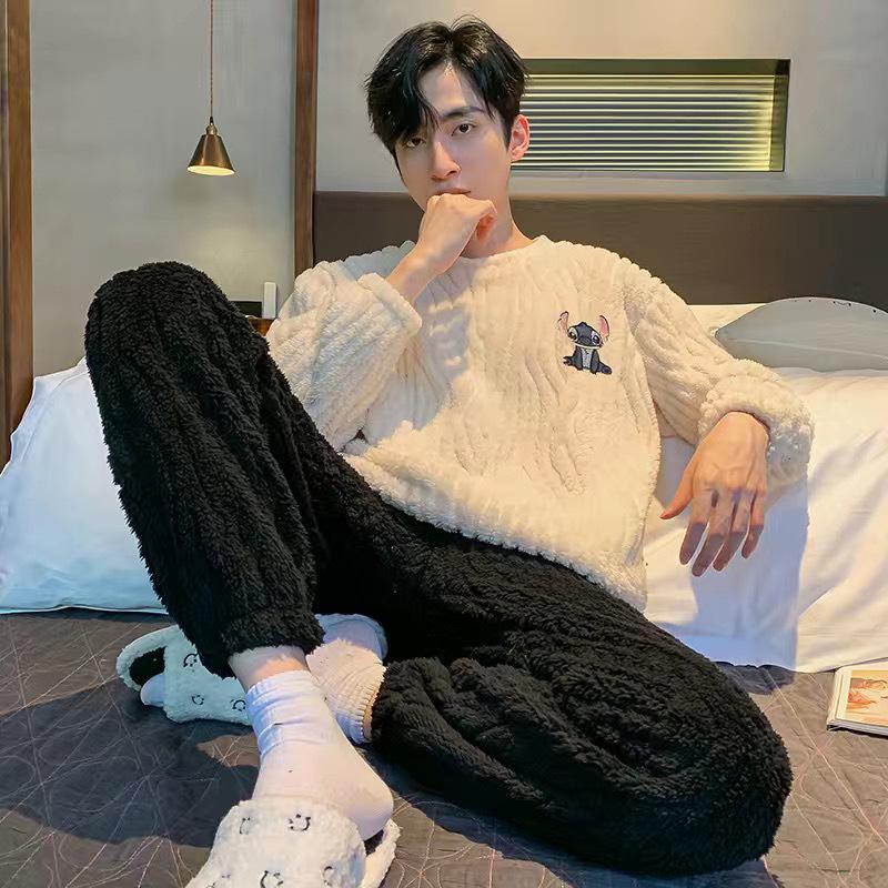 Herren Korallfleece Pyjama - Dick, Warm Winterflanell für Teenager und Gymnasiasten XL (120-140 jin) von Joom DACH